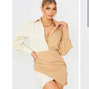 Long Sleeve Shirt Dress - Stone Contrast Detail